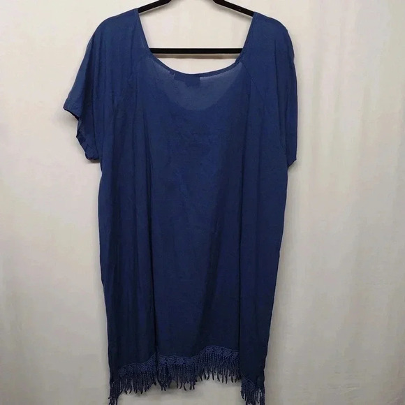 Anandas Boho Embroidered Tunic Top Navy Blue Fringe Hem Festival Style - Picture 7 of 7